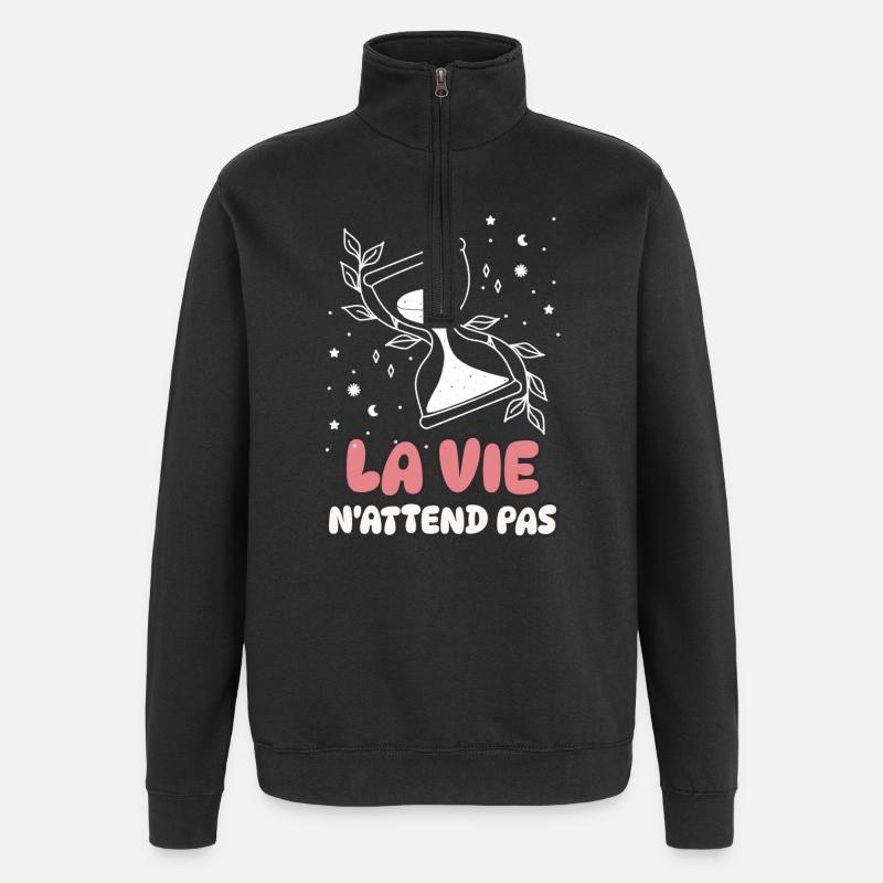 Das Leben wartet nicht - Quarter-Zip-Sweatshirt - Schwarz