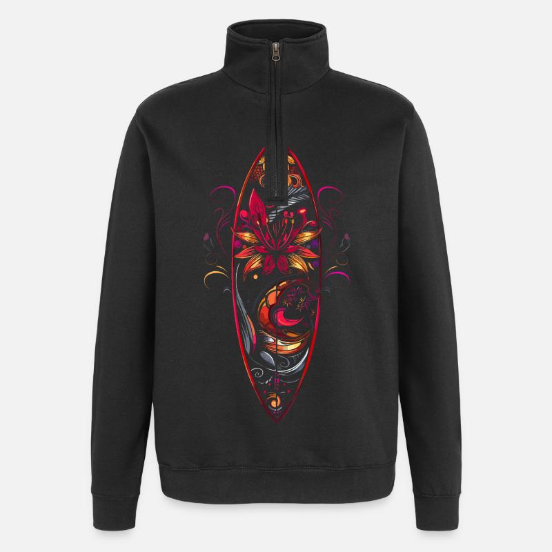 Caricature de planche de surf - Sweat à zip 1/4 - noir