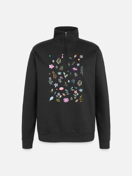 Aquarell Blumen auf Schwarz - Quarter-Zip-Sweatshirt - Schwarz