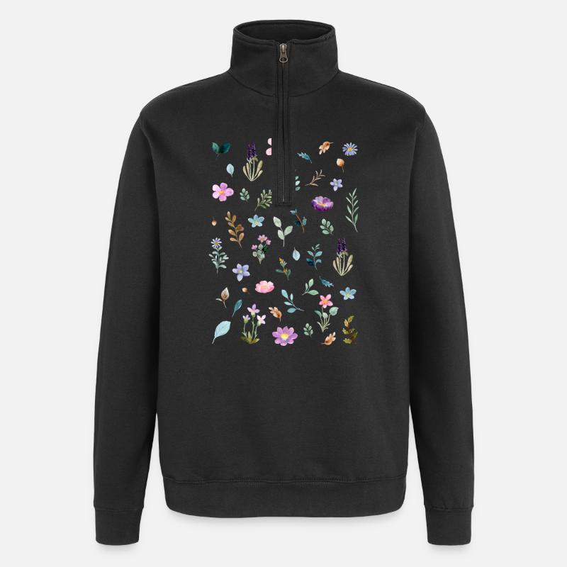 Aquarell Blumen auf Schwarz - Quarter-Zip-Sweatshirt - Schwarz