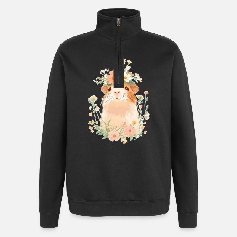 Cochon d’Inde avec des fleurs - Sweat à zip 1/4 - noir