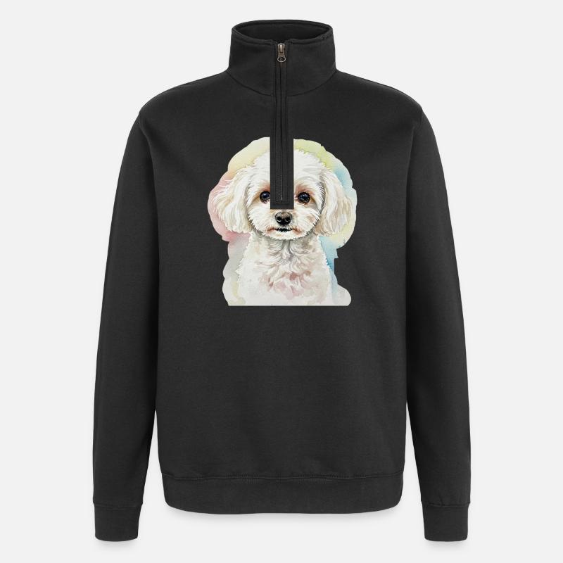 Aquarellstil Hundeporträt - Quarter-Zip-Sweatshirt - Schwarz