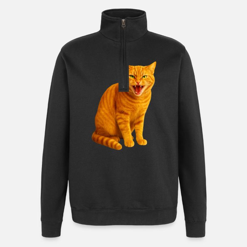Fauchende orange getigerte Katze - Quarter-Zip-Sweatshirt - Schwarz