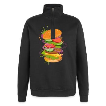 Bunter Graffiti Burger im Streetfood Look - Quarter-Zip-Sweatshirt - Schwarz - Vorne - AI Model Female 172 light (172cm) & AI Model Male 178 dark (178cm)