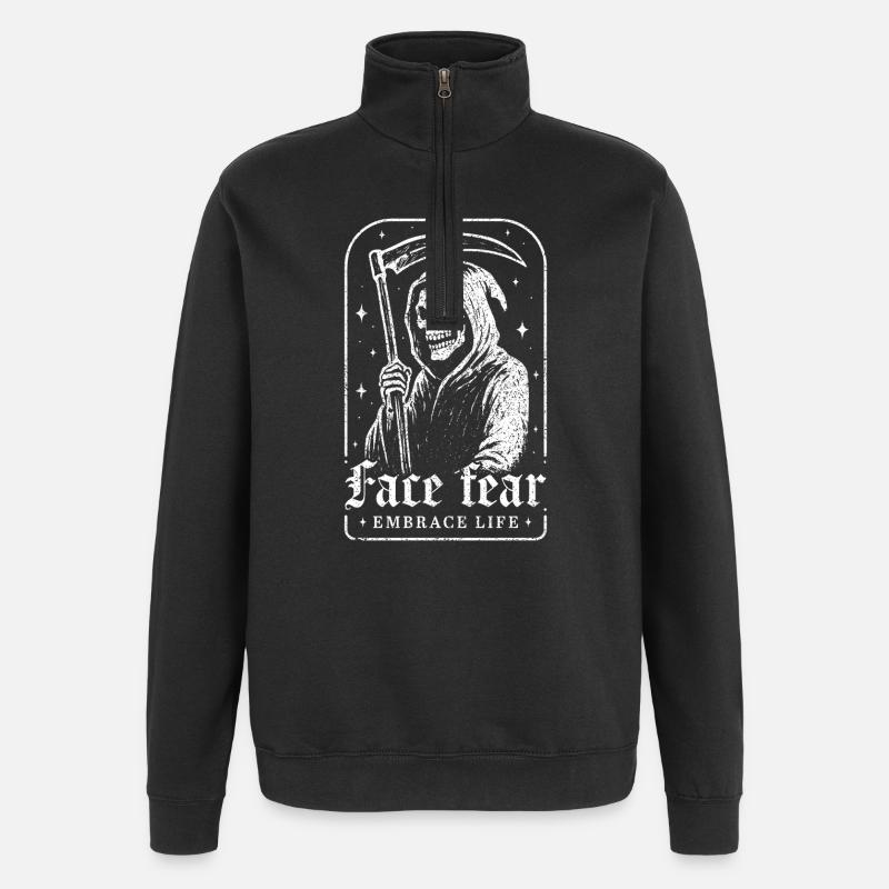 Visage Peur Étreinte Vie Squelette Faucheuse - Sweat à zip 1/4 - noir