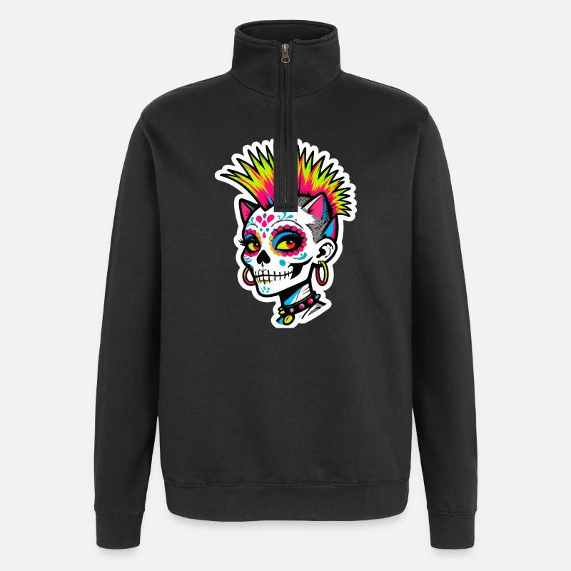 Punk Neon Totenschädel - Quarter-Zip-Sweatshirt - Schwarz