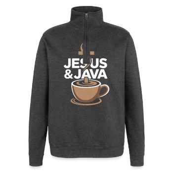 Inspiration und Kaffee mit Jesus & Java - Quarter-Zip-Sweatshirt - Anthrazit - Vorne - AI Model Female 172 light (172cm) & AI Model Male 178 dark (178cm)