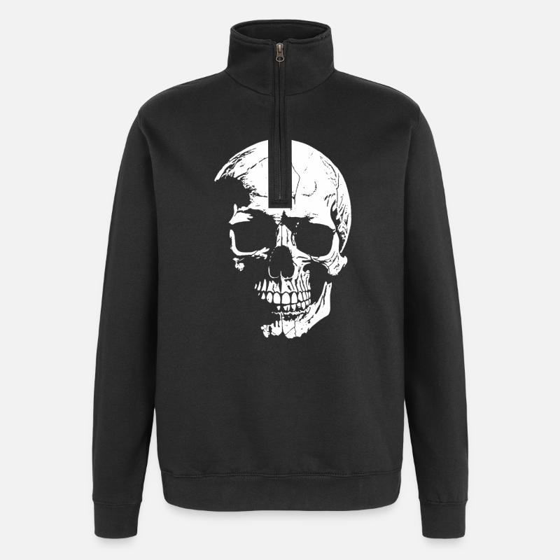 Schädel-High-Contrast Grafik - Quarter-Zip-Sweatshirt - Schwarz