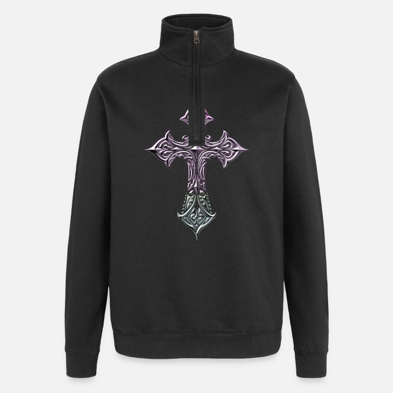 Croix en filigrane irisé - Sweat à zip 1/4 - noir