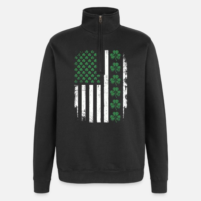 Drapeau irlandais du trèfle américain - Sweat à zip 1/4 - noir