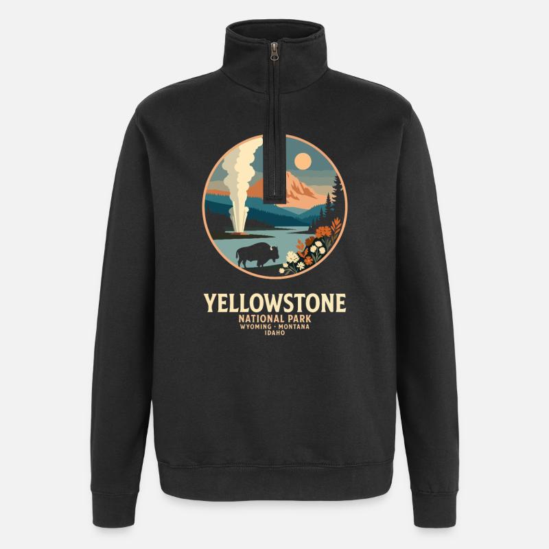Yellowstone Geyser Landschaft Emblem - Quarter-Zip-Sweatshirt - Schwarz