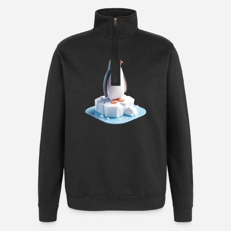 Pinguin auf Eisblock 3D - Quarter-Zip Sweatshirt - black