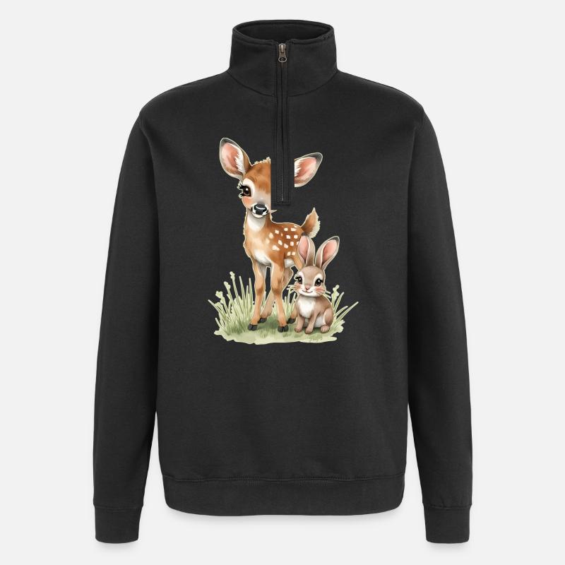 🦌🐰Fawn and Tender Bunny – Illustration - Quarter-Zip Sweatshirt - black