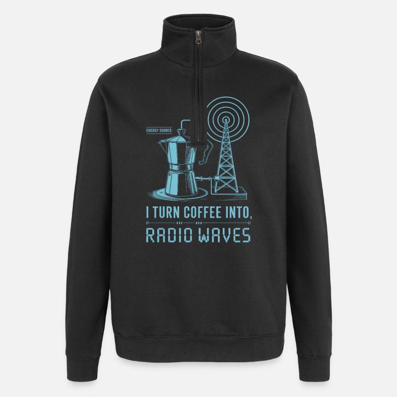 Kaffee zu Radiowellen - Quarter-Zip-Sweatshirt - Schwarz