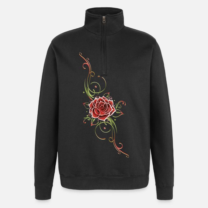 Filigree Tribal with large rose - Quarter-Zip Sweatshirt - black