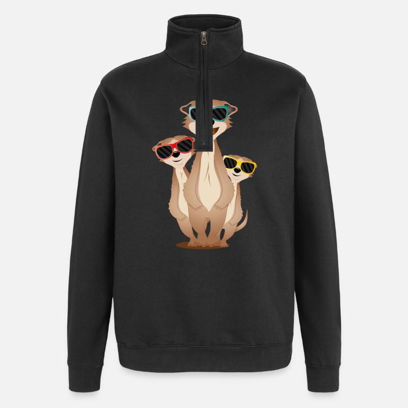 coole Erdmännchen Gruppe mit Sonnenbrillen - Quarter-Zip-Sweatshirt - Schwarz