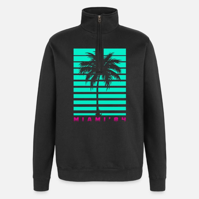 Miami Palm Tree Rétro - Sweat à zip 1/4 - noir