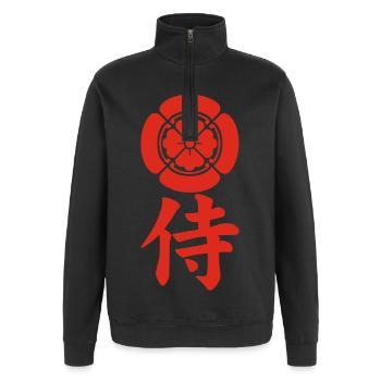 Samurai emblem of the Oda clan (red) - Quarter-Zip Sweatshirt - black - Front - AI Model Female 172 light (172cm) & AI Model Male 178 dark (178cm)