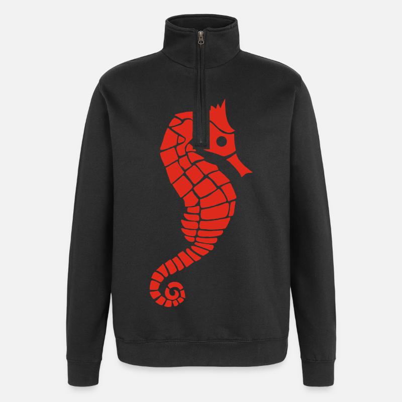 Rotes Seepferdchen - Quarter-Zip-Sweatshirt - Schwarz