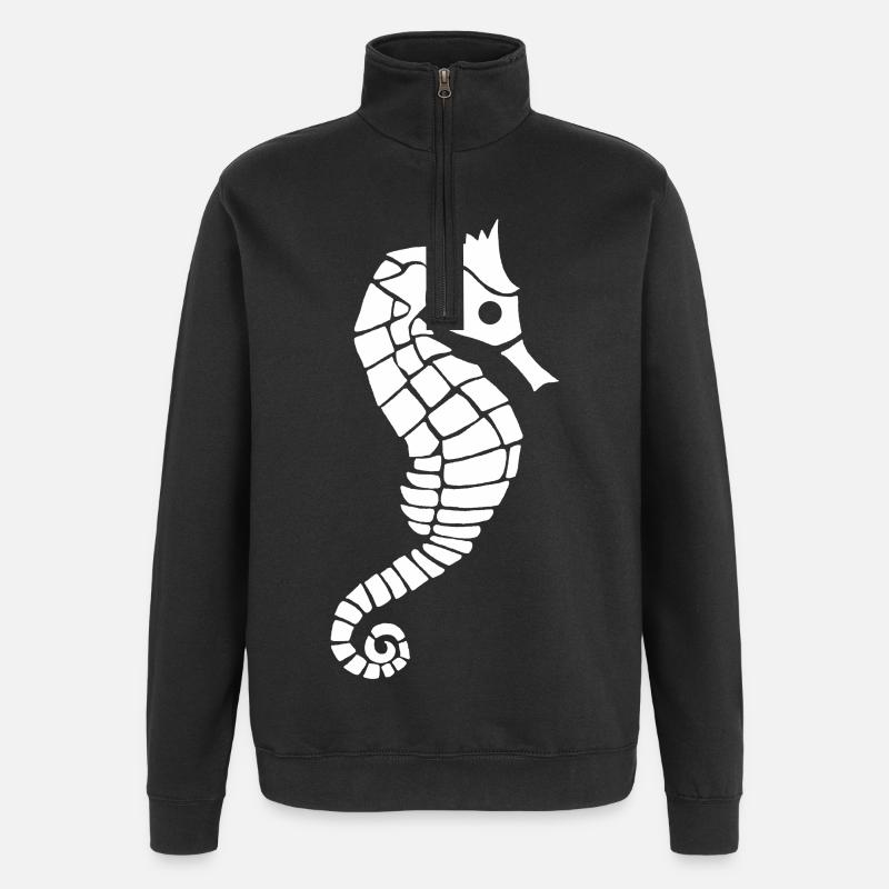 Weißes Seepferdchen - Quarter-Zip-Sweatshirt - Schwarz