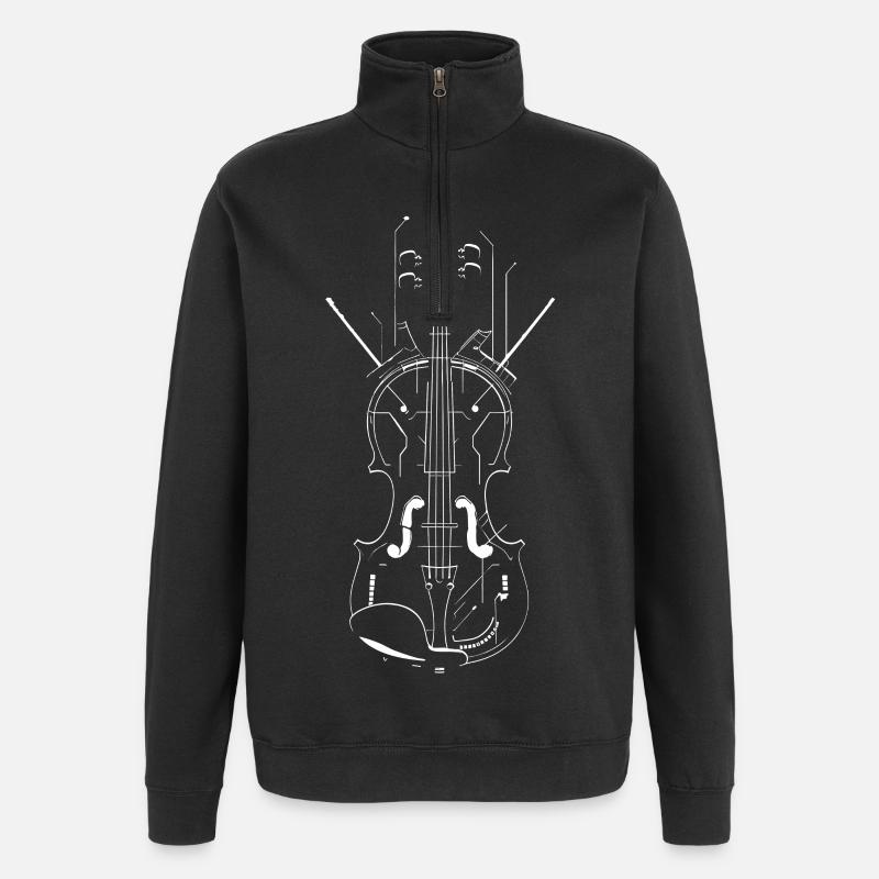 Geige Linienzeichnung - Quarter-Zip-Sweatshirt - Schwarz