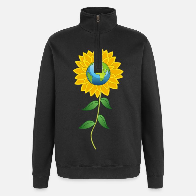Planet Erde und Sonnenblume - Quarter-Zip-Sweatshirt - Schwarz