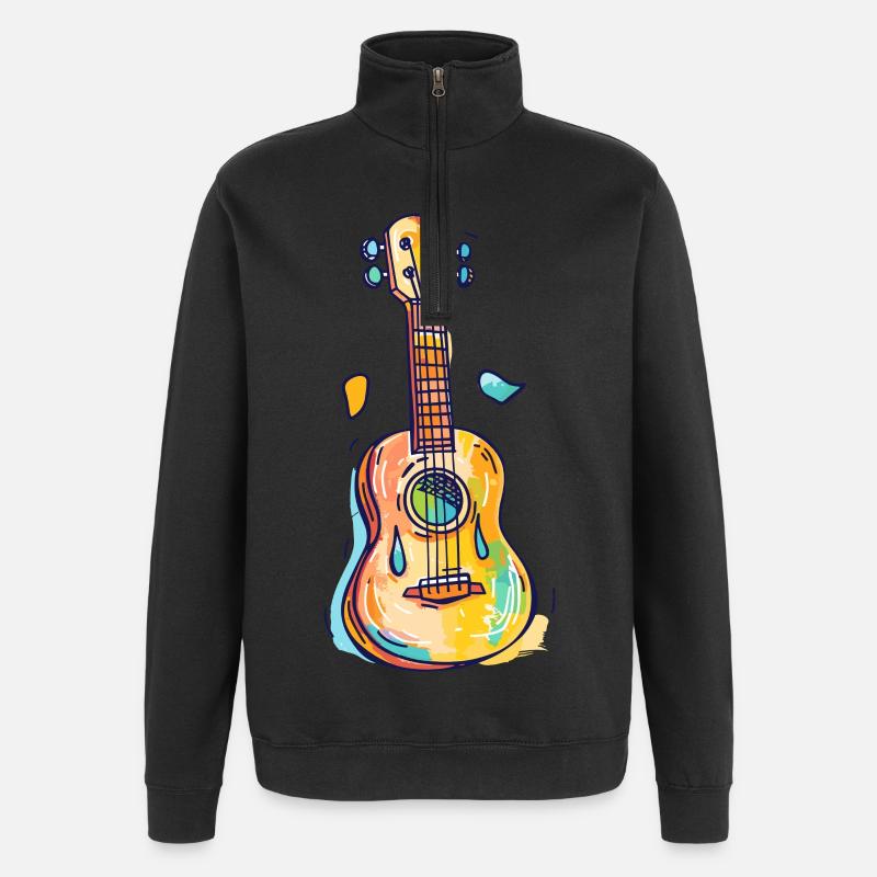 Ukulélé Look Bande Dessinée - Sweat à zip 1/4 - noir