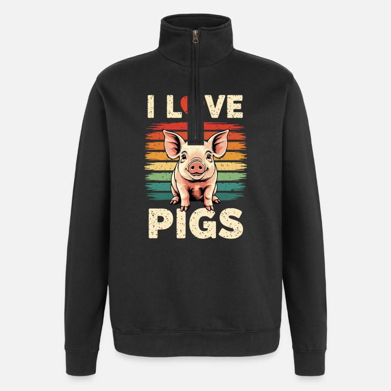 Cochon Truie Fermier Fermier Cadeau Rétro - Sweat à zip 1/4 - noir