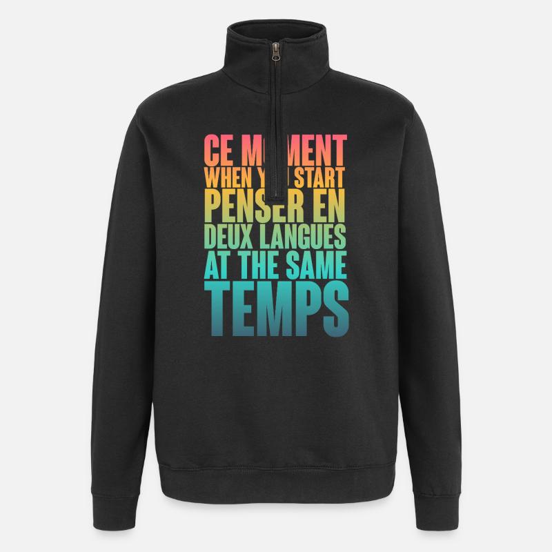 COOL SAYING FOR MULTILINGUALS, INTERNATIONAL - Quarter-Zip Sweatshirt - black