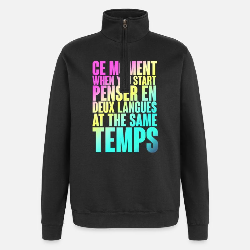 COOL SAYING FOR MULTILINGUALS, INTERNATIONAL - Quarter-Zip Sweatshirt - black