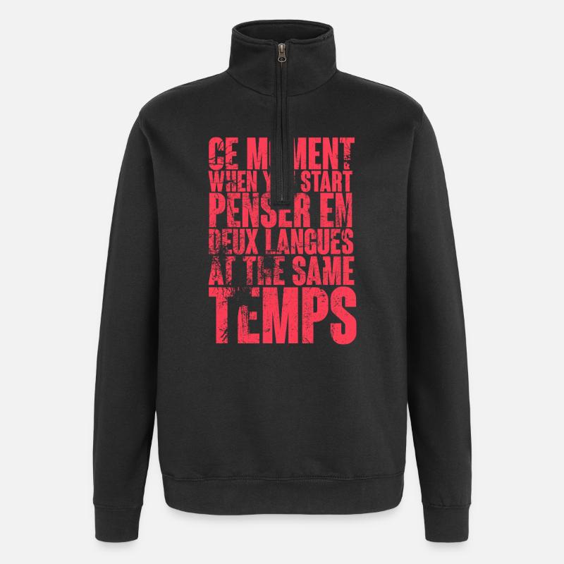 COOL SAYING FOR MULTILINGUALS, INTERNATIONAL - Quarter-Zip Sweatshirt - black