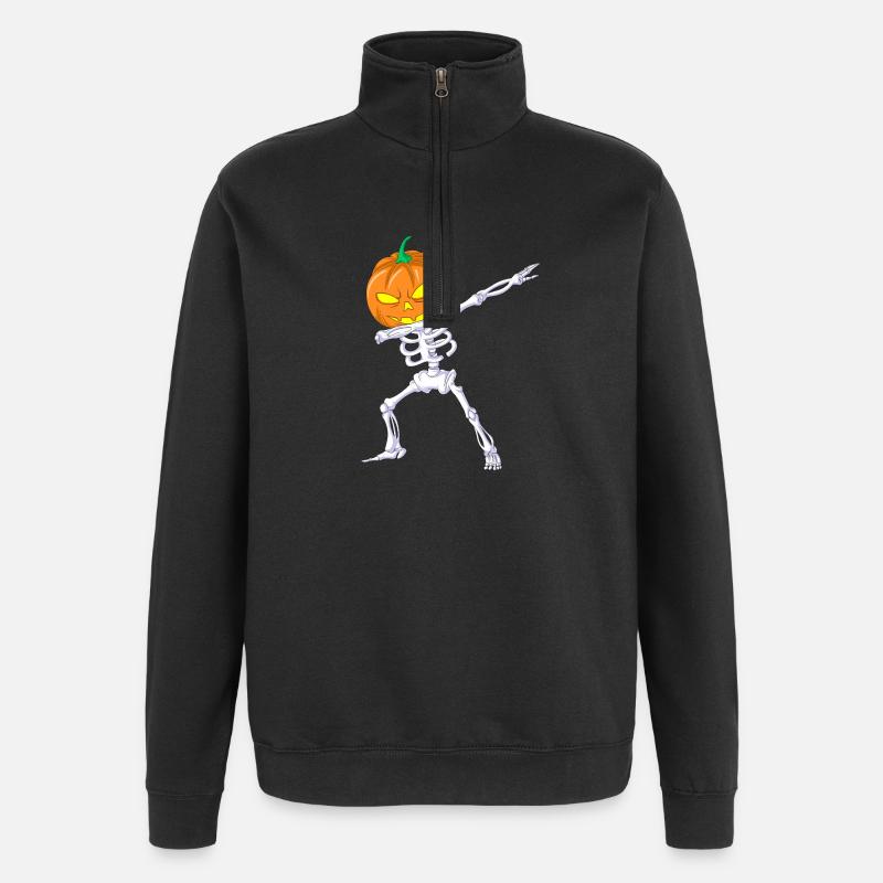 Dabbing Squelette Citrouille - Sweat à zip 1/4 - noir
