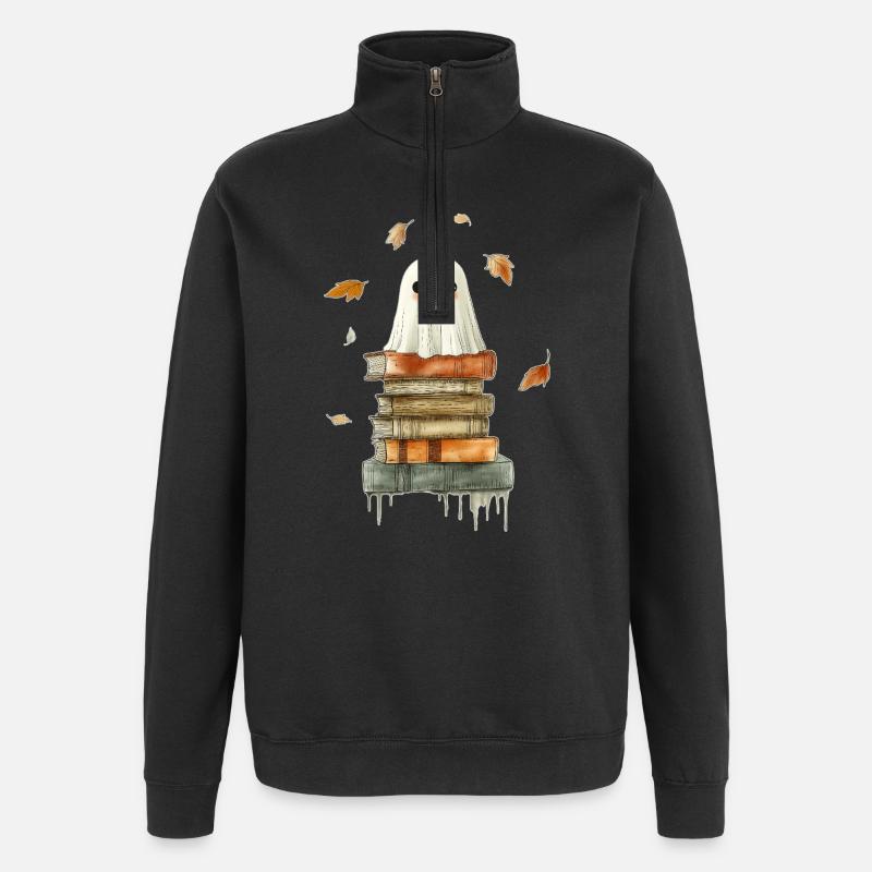 Geist mit Büchern - Quarter-Zip-Sweatshirt - Schwarz