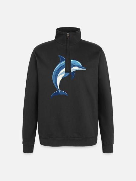 Blauer Delfin springt aus dem Wasser - Quarter-Zip-Sweatshirt - Schwarz