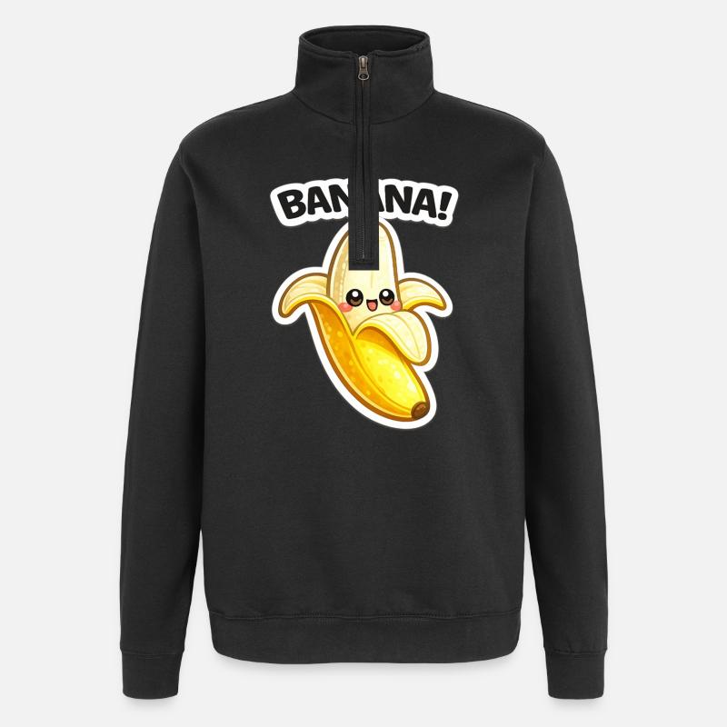 Impression de banane dessinée Kawaii - Sweat à zip 1/4 - noir
