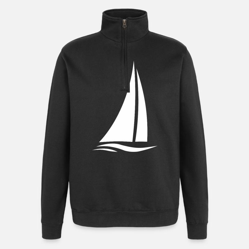 Voilier blanc sur les vagues - Sweat à zip 1/4 - noir