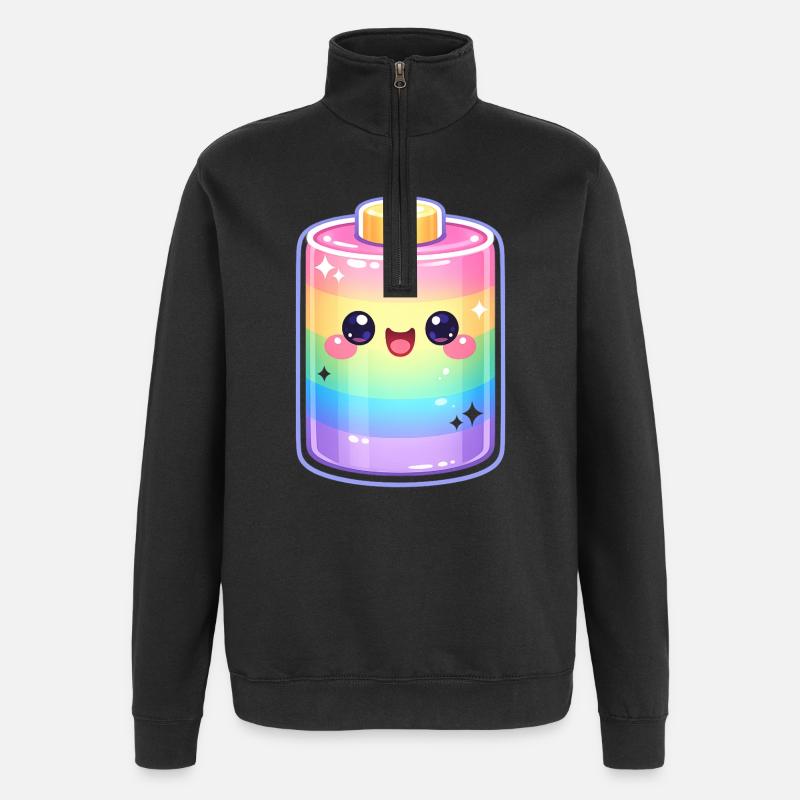 Kawaii Rainbow Bottle Magic - Quarter-Zip Sweatshirt - black