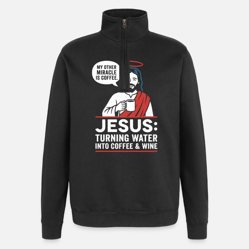 Jesus Coffee Miracle Graphic - Quarter-Zip Sweatshirt - black