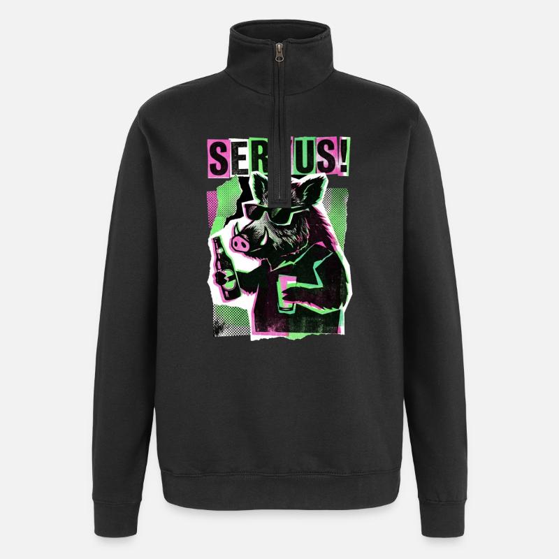 Servus Wildschwein Bier - Quarter-Zip-Sweatshirt - Schwarz