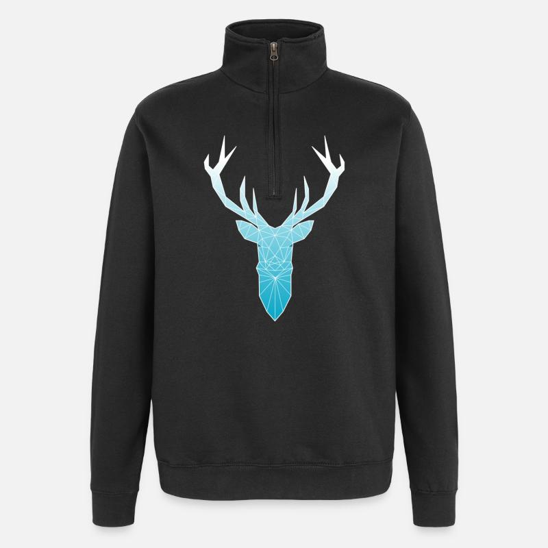 Hirschkopf im Triangel-Design (hellblau) - Quarter-Zip-Sweatshirt - Schwarz
