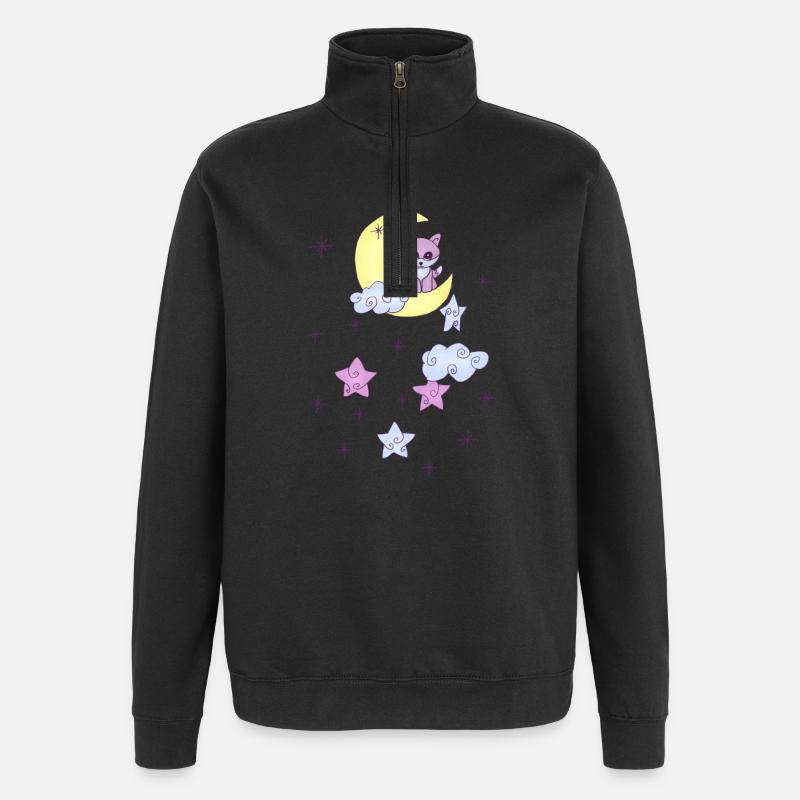 Fuchs im Mond - Quarter-Zip-Sweatshirt - Schwarz