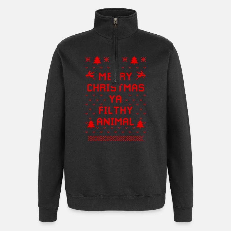 Humorvoller Weihnachts-Tierpullover - Quarter-Zip-Sweatshirt - Schwarz