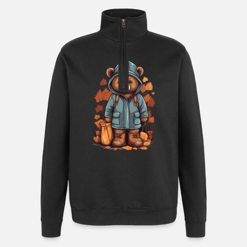 Ours mignon avec imperméable - Sweat à zip 1/4 - noir