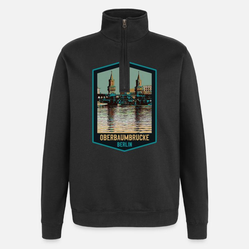 Illustration Oberbaumbrücke, Berlin - Quarter-Zip-Sweatshirt - Schwarz