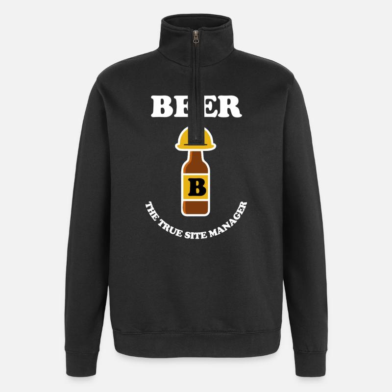 Beer bottle with construction helmet - Quarter-Zip-Sweatshirt - Schwarz