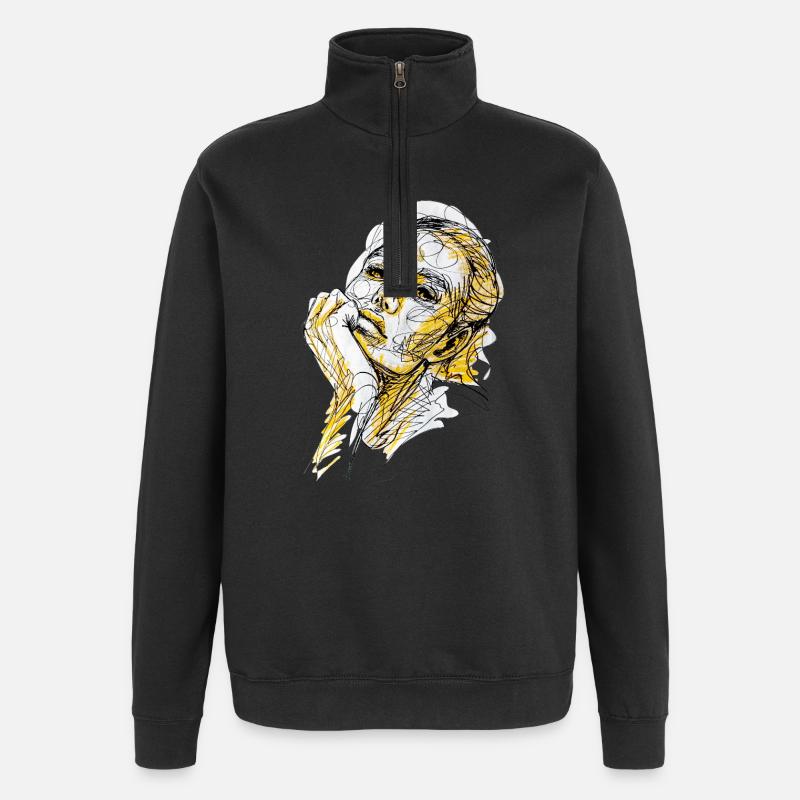 illustration ennuyée aquarelle carographique - Sweat à zip 1/4 - noir