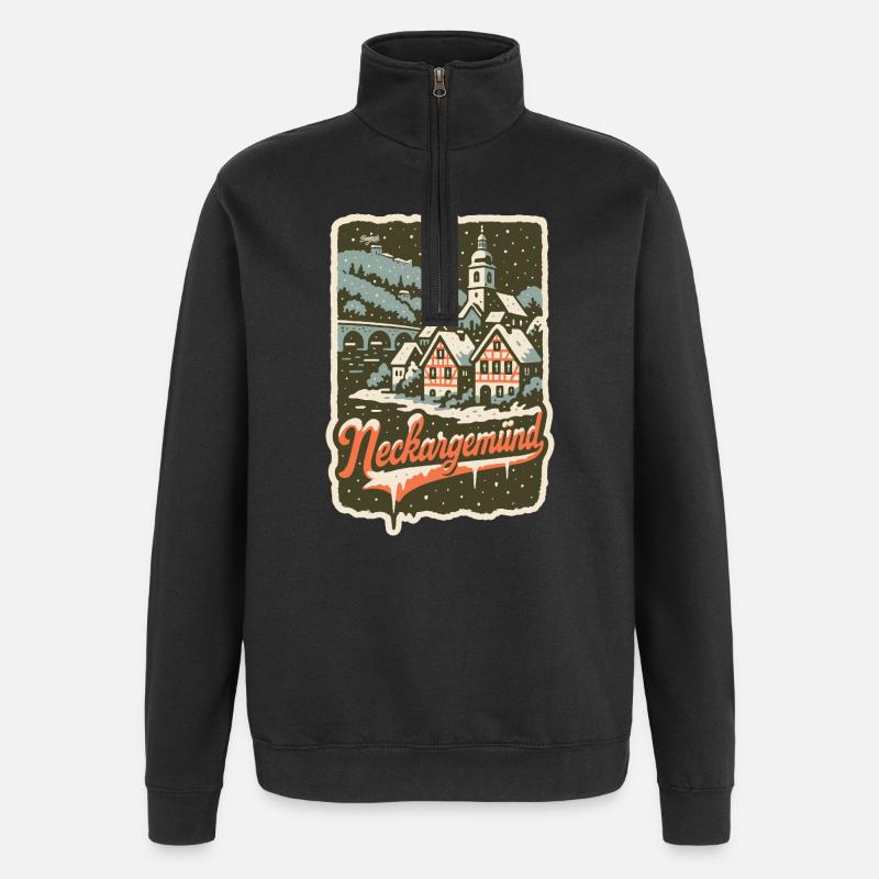 Panorama hivernal de Neckargemünd - Sweat à zip 1/4 - noir