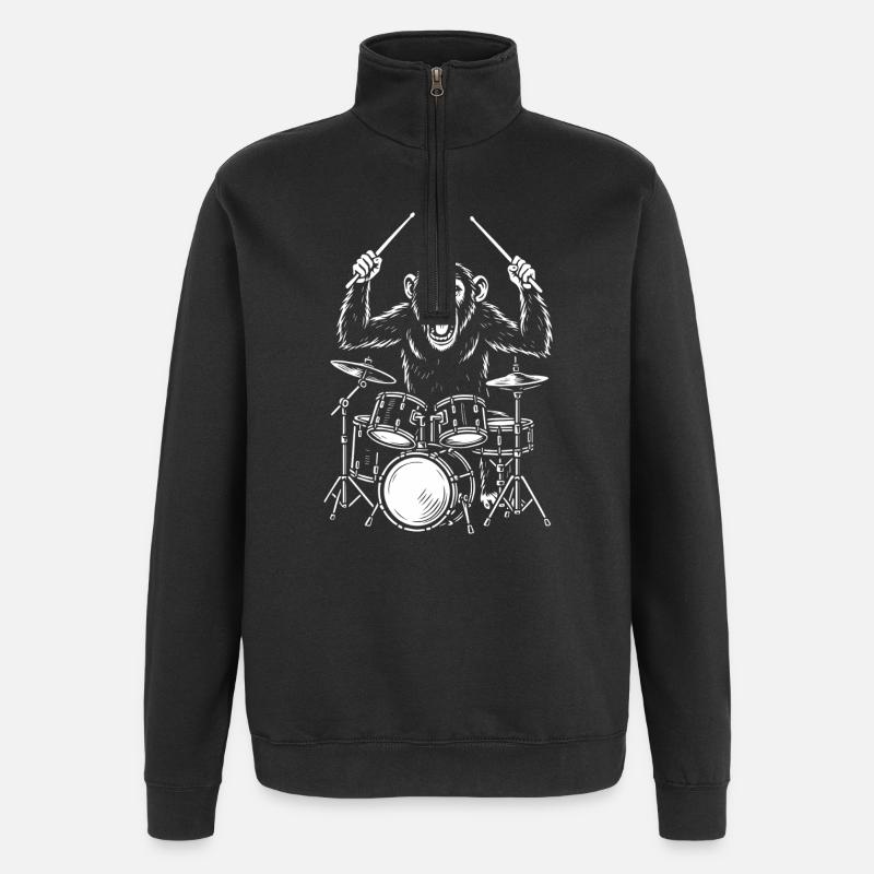 Trommelnde Schimpansenkapelle - Quarter-Zip-Sweatshirt - Schwarz