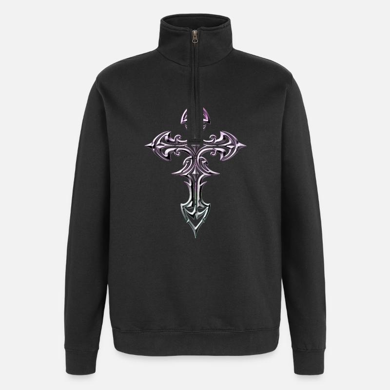 Croix gothique celtique somptueuse - Sweat à zip 1/4 - noir