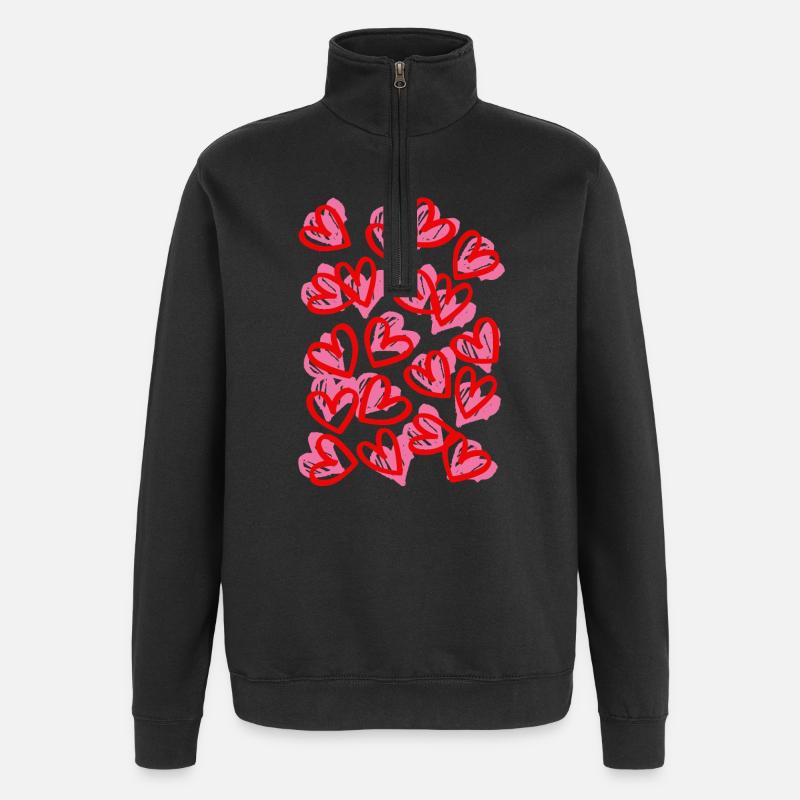Herzliche Doodleherzen Muster - Quarter-Zip-Sweatshirt - Schwarz